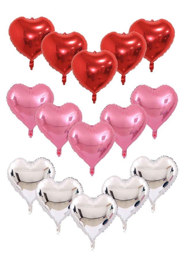 15 Pcs 18 Inch Red/Pink/Silver Heart Foil Balloons  - Image 1
