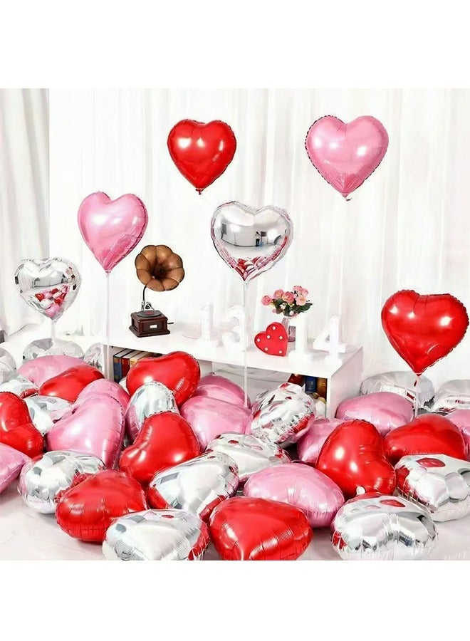 15 Pcs 18 Inch Red/Pink/Silver Heart Foil Balloons  - Image 2
