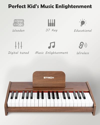 STRICH 37 Keys Kids Piano Keyboard Mini Digital Piano for Kids Volume Adjustable Music Book Wood Piano for 3 Girls and Boys Walnut Color SEK37 - Image 5
