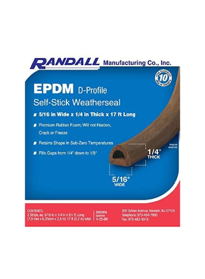 Randall EPDM D-Profile Self-Stick Rubber Foam Weatherseal Brown 0.64 x 0.8 x 518 cm V-25-BR - Image 2