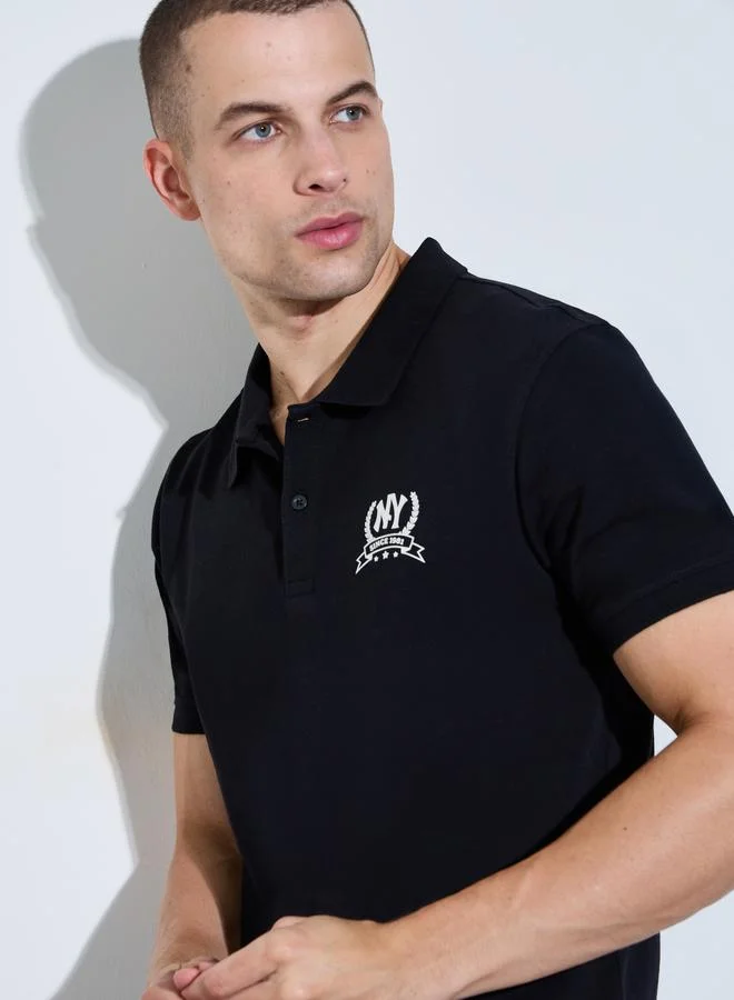 ستايلي Men Black Regular Fit HD Print Pique Polo