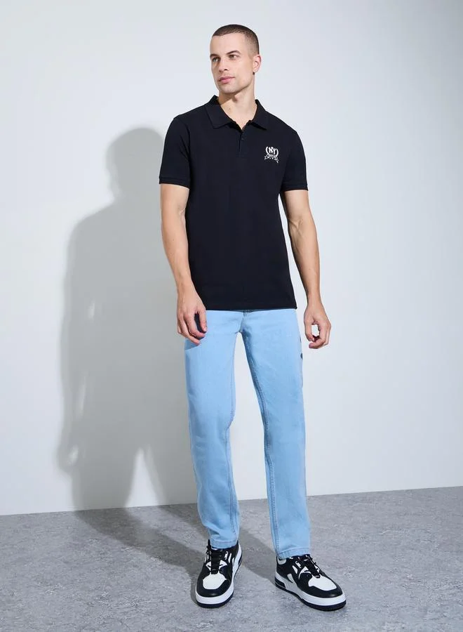 ستايلي Men Black Regular Fit HD Print Pique Polo