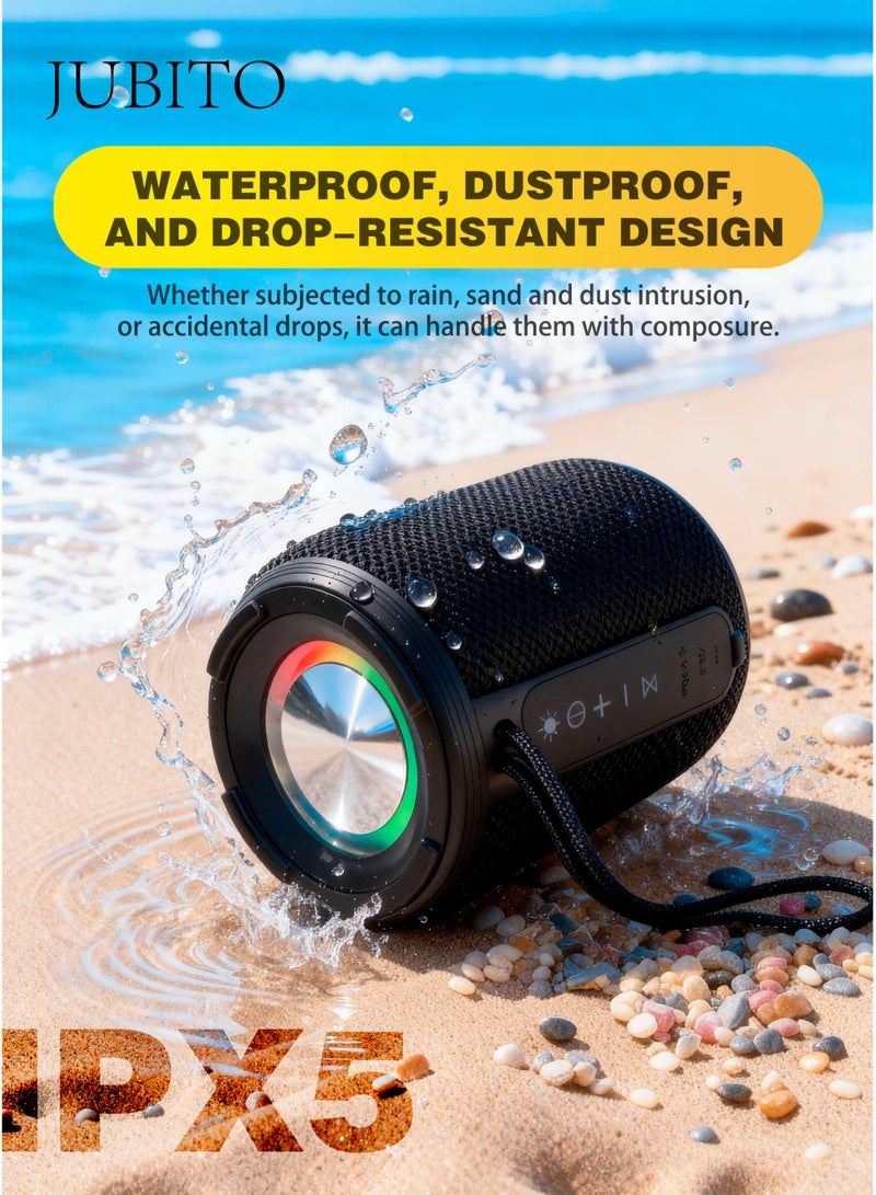 JUBITO Bluetooth speaker, black portable speaker, waterproof, dustproof and drop-proof, heavy bass and high volume, suitable for outdoor and home environments, TF card slot small speaker - Image 3