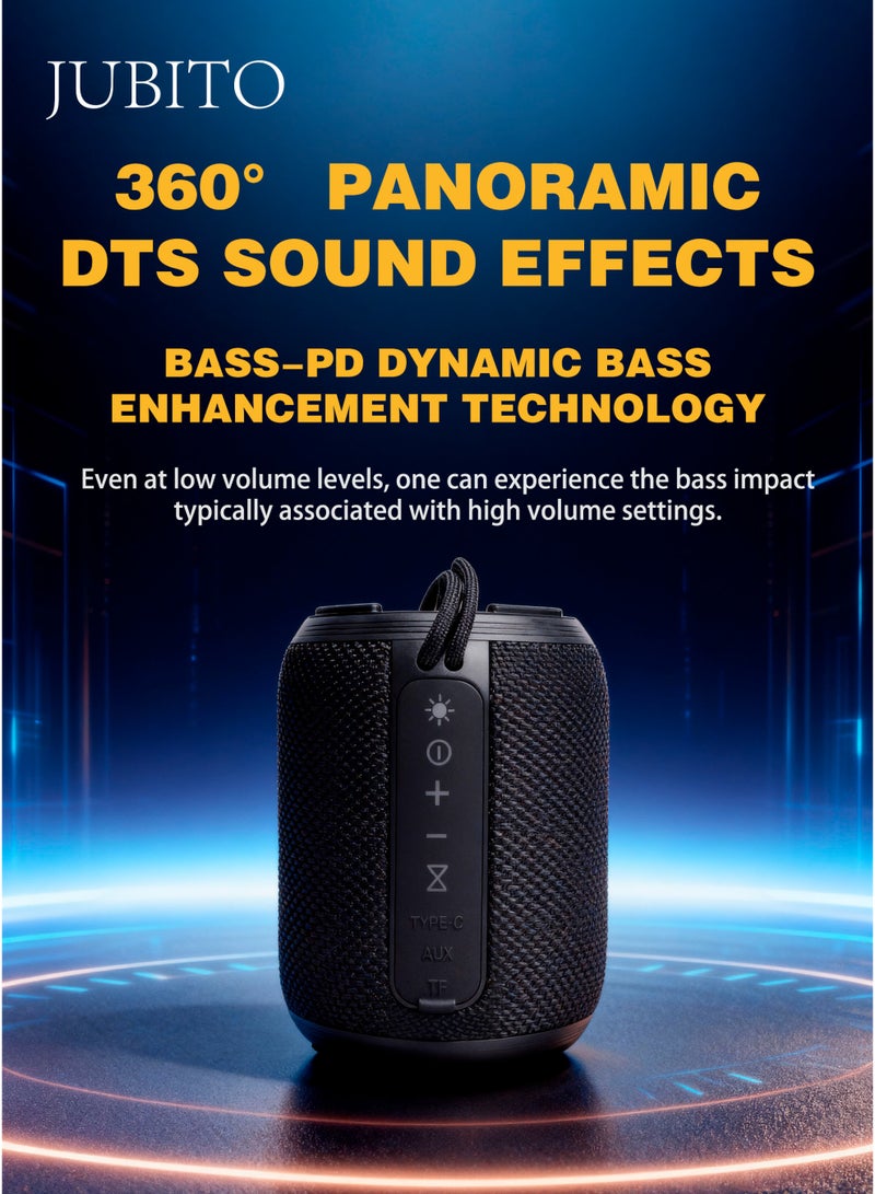 JUBITO Bluetooth speaker, black portable speaker, waterproof, dustproof and drop-proof, heavy bass and high volume, suitable for outdoor and home environments, TF card slot small speaker - Image 2