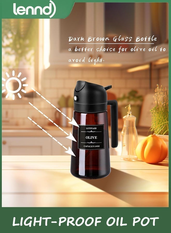2-IN-1 GLASS OIL DISPENSER & SPRAYER - 16OZ/470ML LEAKPROOF OLIVE OIL SPRAYER BOTTLE FOR COOKING, AIR FRYER, BBQ, BAKING, SALAD (BLACK)