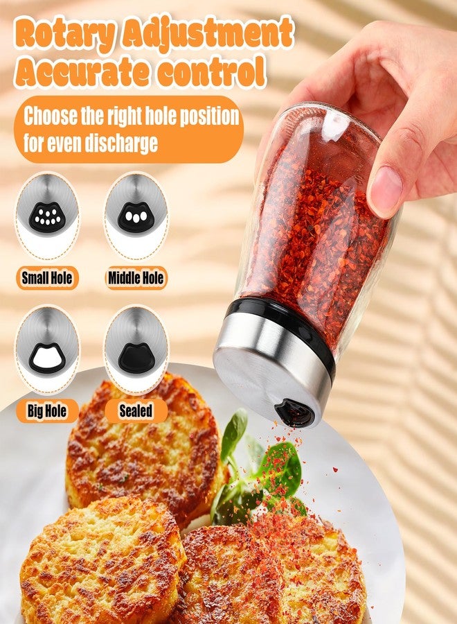 Zhehao 6 Pcs Salt Pepper Shakers Set with Adjustable Pour Holes Stainless Steel Spice Dispenser 6oz Clear Glass Seasoning Containers for Kitchen Restaurant Home BBQ Camping Farmhouse Accessories - Image 4
