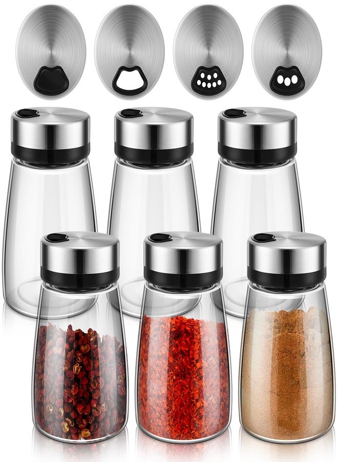 Zhehao 6 Pcs Salt Pepper Shakers Set with Adjustable Pour Holes Stainless Steel Spice Dispenser 6oz Clear Glass Seasoning Containers for Kitchen Restaurant Home BBQ Camping Farmhouse Accessories - Image 1