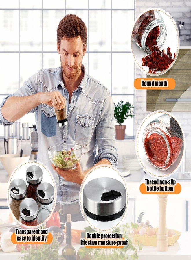 Zhehao 6 Pcs Salt Pepper Shakers Set with Adjustable Pour Holes Stainless Steel Spice Dispenser 6oz Clear Glass Seasoning Containers for Kitchen Restaurant Home BBQ Camping Farmhouse Accessories - Image 3