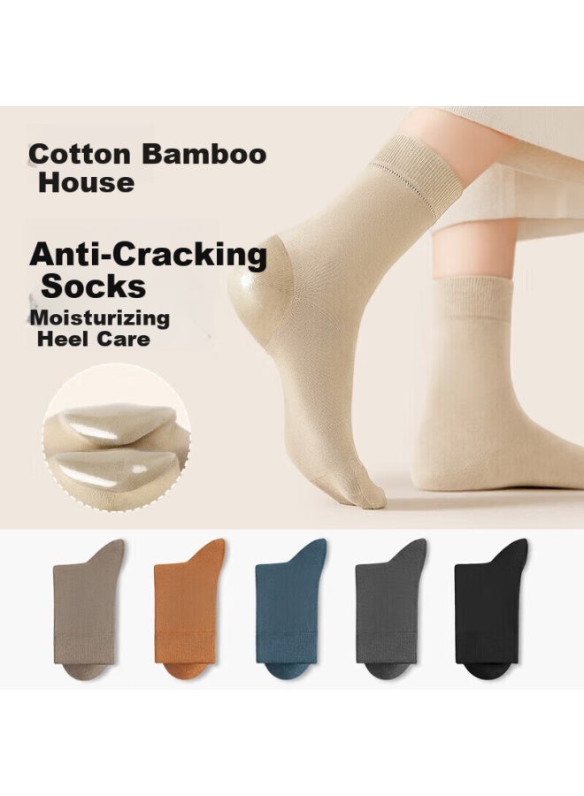 B&C.ROOM Mianzhuwu Anti-crack Socks For Women Autumn Winter Mid-calf 100% Genuine Cotton Winter Ladies Long Socks Heel Crack Prevention 5 Pairs - Image 1