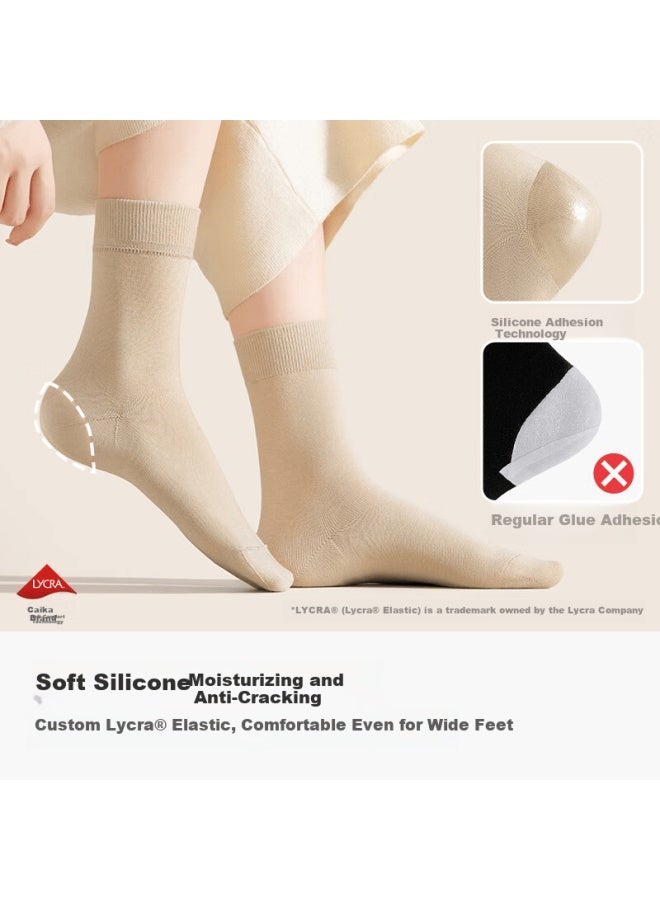 B&C.ROOM Mianzhuwu Anti-crack Socks For Women Autumn Winter Mid-calf 100% Genuine Cotton Winter Ladies Long Socks Heel Crack Prevention 5 Pairs - Image 2