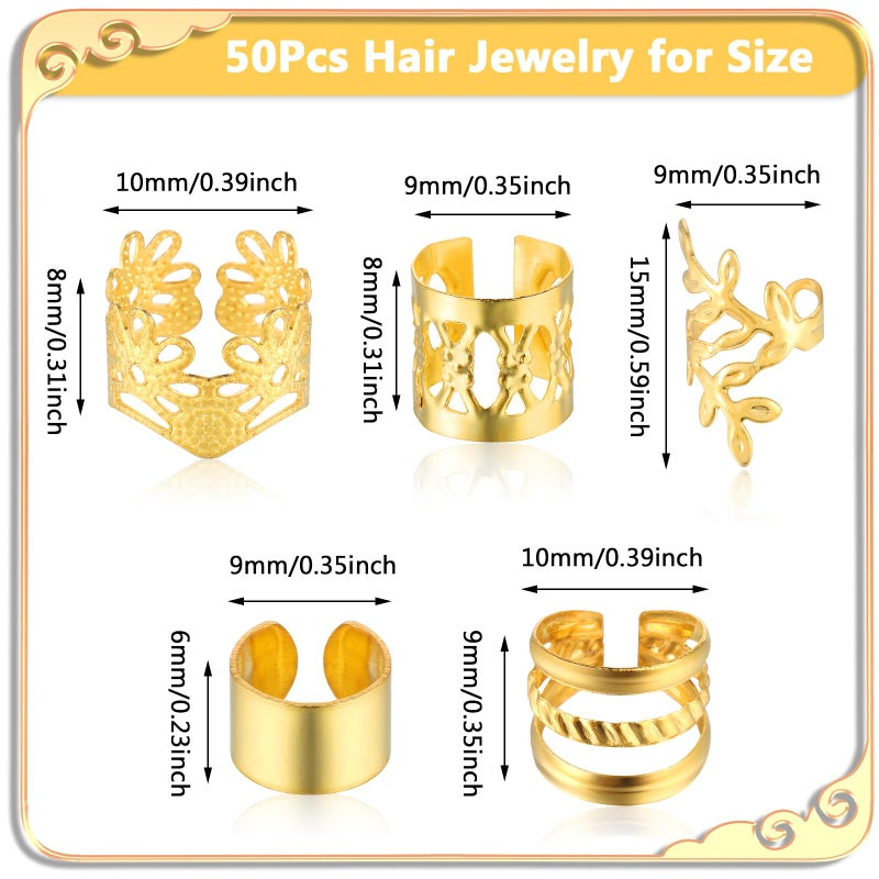 Tyqour 50pcs Gold Hair Jewelry for Braids Accessories Loc Jewelry for Hair Dreadlocks Adjustable Hair Rings Hair Cuff Hair Charms Braid Jewelry Hair Beads Decorations for Men Women - Image 3