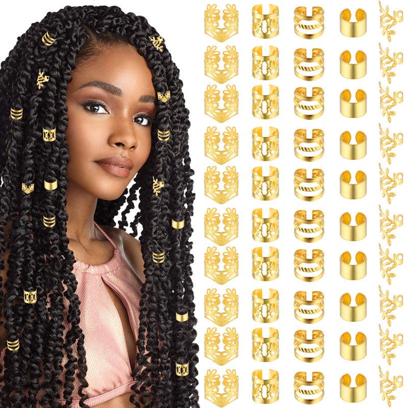 Tyqour 50pcs Gold Hair Jewelry for Braids Accessories Loc Jewelry for Hair Dreadlocks Adjustable Hair Rings Hair Cuff Hair Charms Braid Jewelry Hair Beads Decorations for Men Women - Image 1
