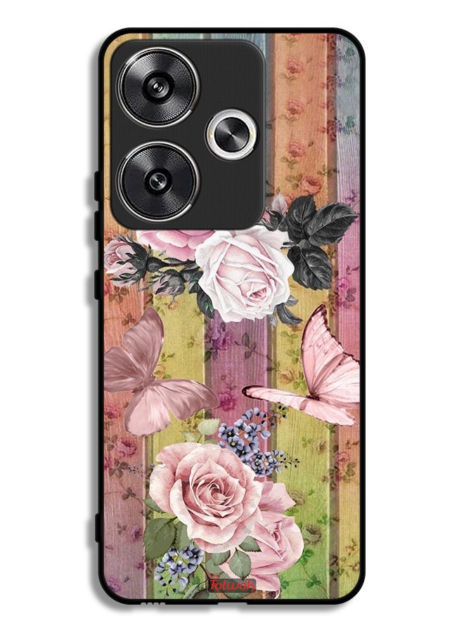 Tolwak Xiaomi Poco F6 5G Protective Case Cover Peach Butterflies And Roses - Image 1