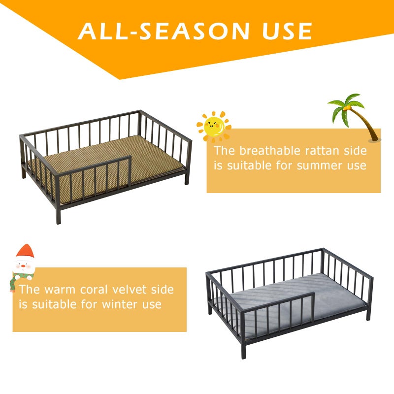 OSCHF Dog Bed with Rails - Elevated Pet Metal Bed Frame with Solid Wood Board and Washable Soft Mat for Medium Dog Indoor or Outdoor Use, 25.2" x 37.8", Black - Image 4