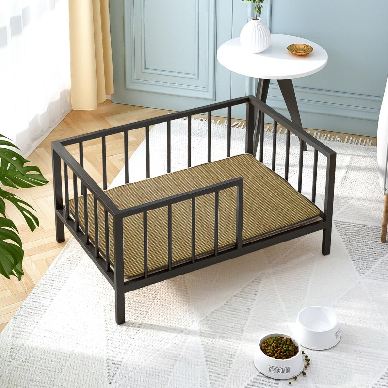 OSCHF Dog Bed with Rails - Elevated Pet Metal Bed Frame with Solid Wood Board and Washable Soft Mat for Medium Dog Indoor or Outdoor Use, 25.2" x 37.8", Black - Image 3