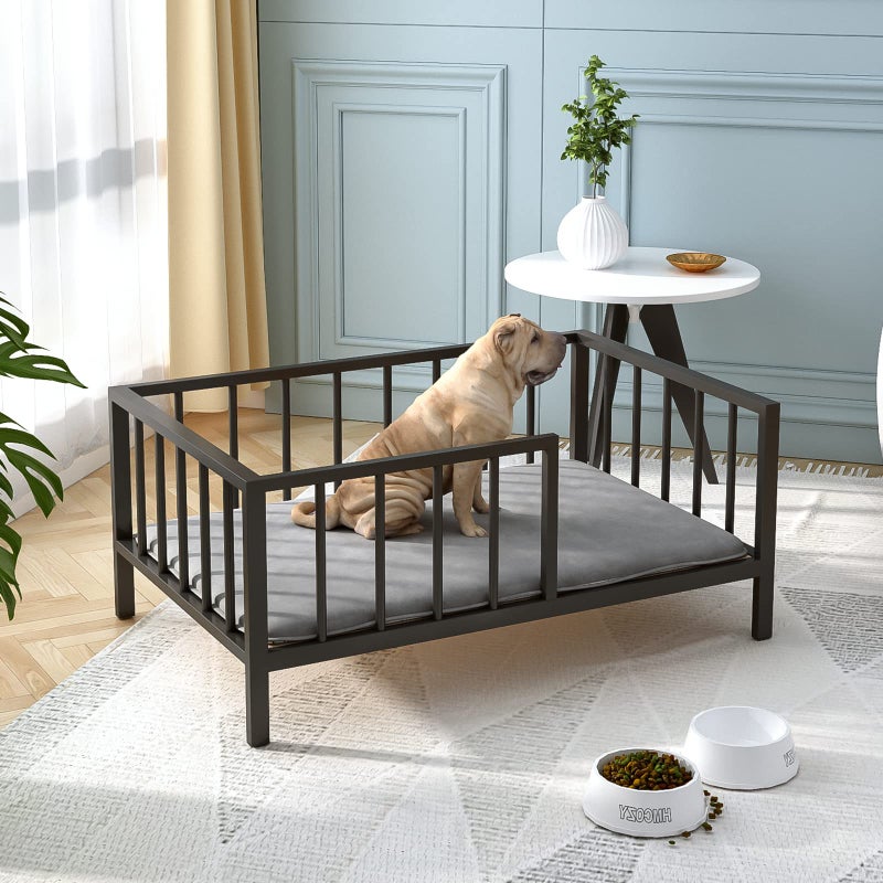 OSCHF Dog Bed with Rails - Elevated Pet Metal Bed Frame with Solid Wood Board and Washable Soft Mat for Medium Dog Indoor or Outdoor Use, 25.2" x 37.8", Black - Image 1