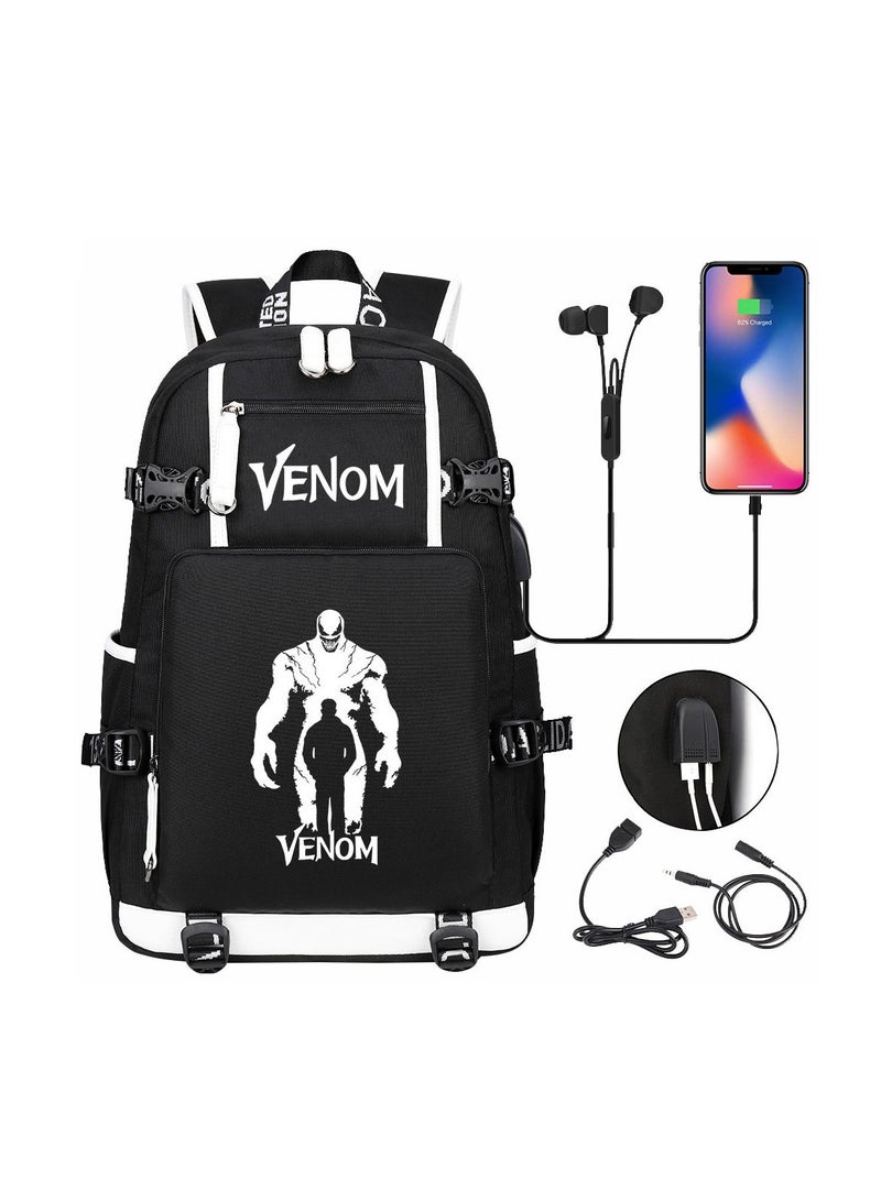 Venom USB printed leisure travel backpack