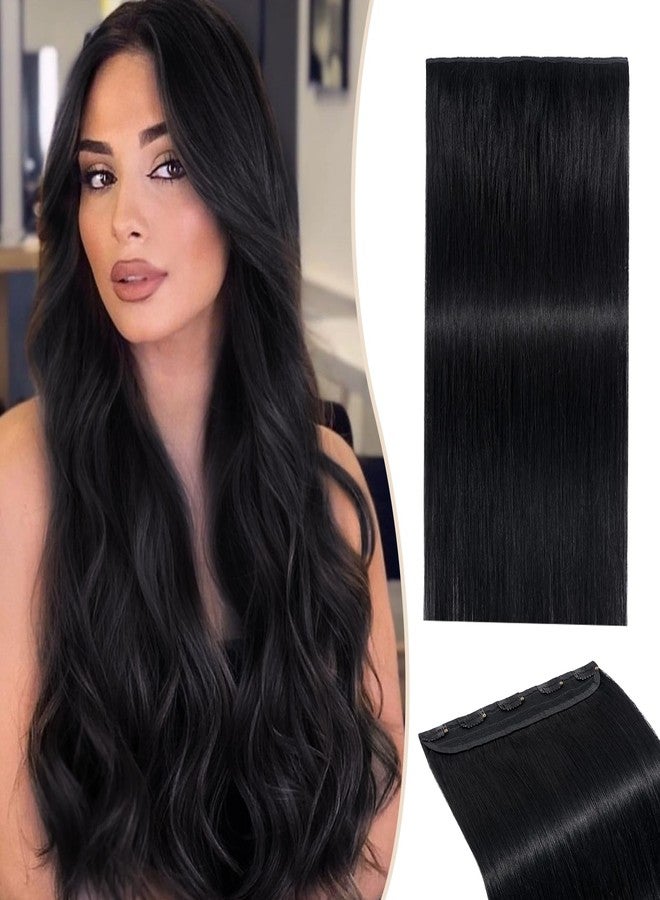 SEGO One Piece Clip in Extensions, 5 Clips Real Human Hair Extensions, Long Straight, 8 inches, #01 Jeck Black - Image 1