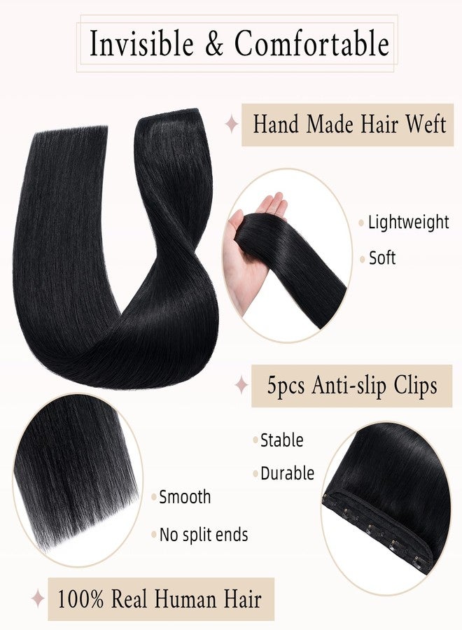 SEGO One Piece Clip in Extensions, 5 Clips Real Human Hair Extensions, Long Straight, 8 inches, #01 Jeck Black - Image 3