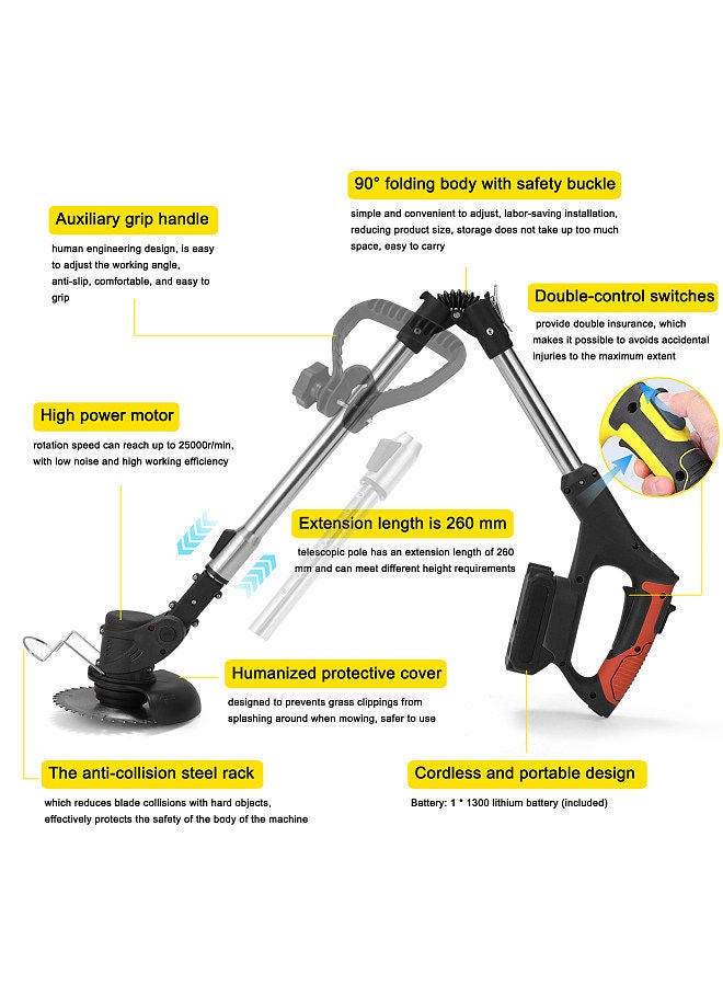 Generic Household Electric Lawn Mower Portable Cordless Grass Trimmer Home Garden Pruning Machine 90° Folding 90° Adjustable Angle Trimming Device with Auxiliary Handle  - Image 1
