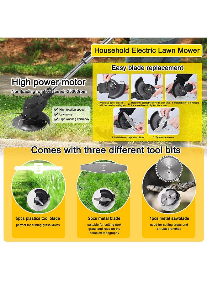 Generic Household Electric Lawn Mower Portable Cordless Grass Trimmer Home Garden Pruning Machine 90° Folding 90° Adjustable Angle Trimming Device with Auxiliary Handle  - Image 2
