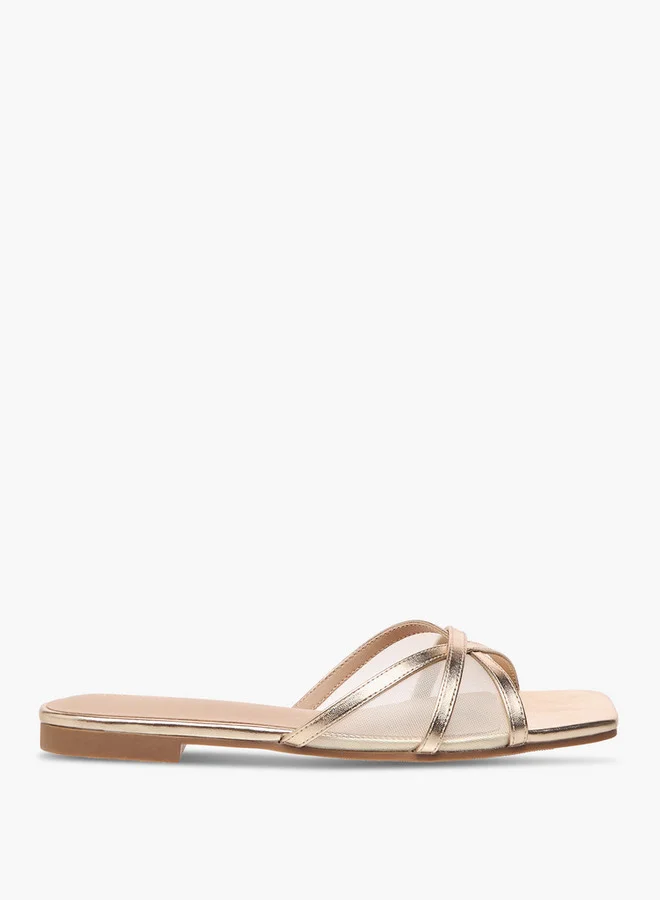 Flora Bella By Shoexpress Mesh Detail Slip-On Cross Strap Sandals