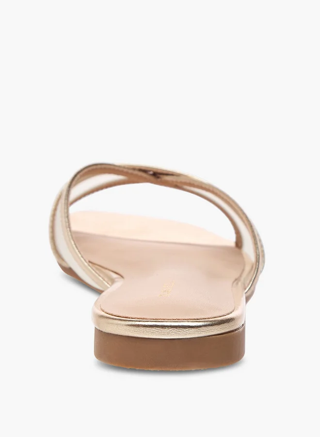 Flora Bella By Shoexpress Mesh Detail Slip-On Cross Strap Sandals