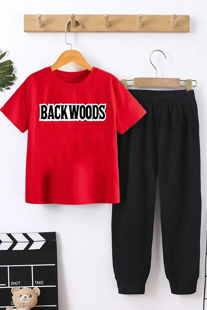 ONLYTRENDWEAR Kids Backwoods Printed Bottom - Top Tracksuit Set 3-4 Years Old Red