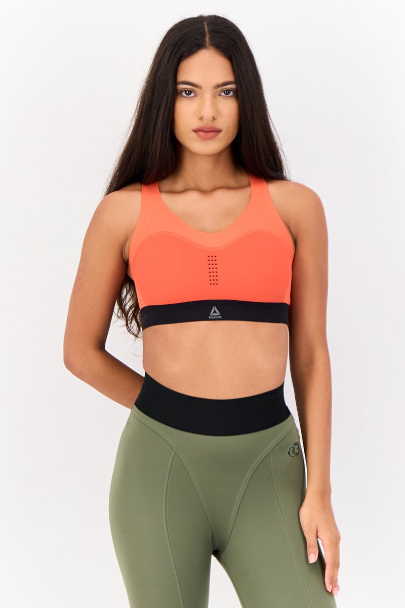 Reebok حمالة صدر رياضية للنساء مبطنة قليلاً، برتقالية - Image 1