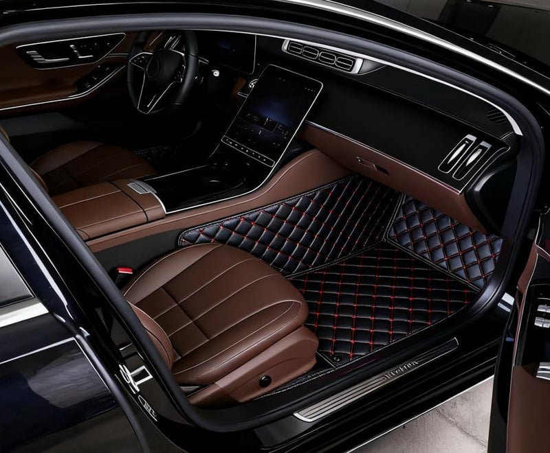 OVINIX Artificial Leather Car Floor Mats Fit for Cadillac XT4 2019-2025- Tailored, All-Weather,Easy to Clean， Premium Interior Protection (Black red) - Image 2