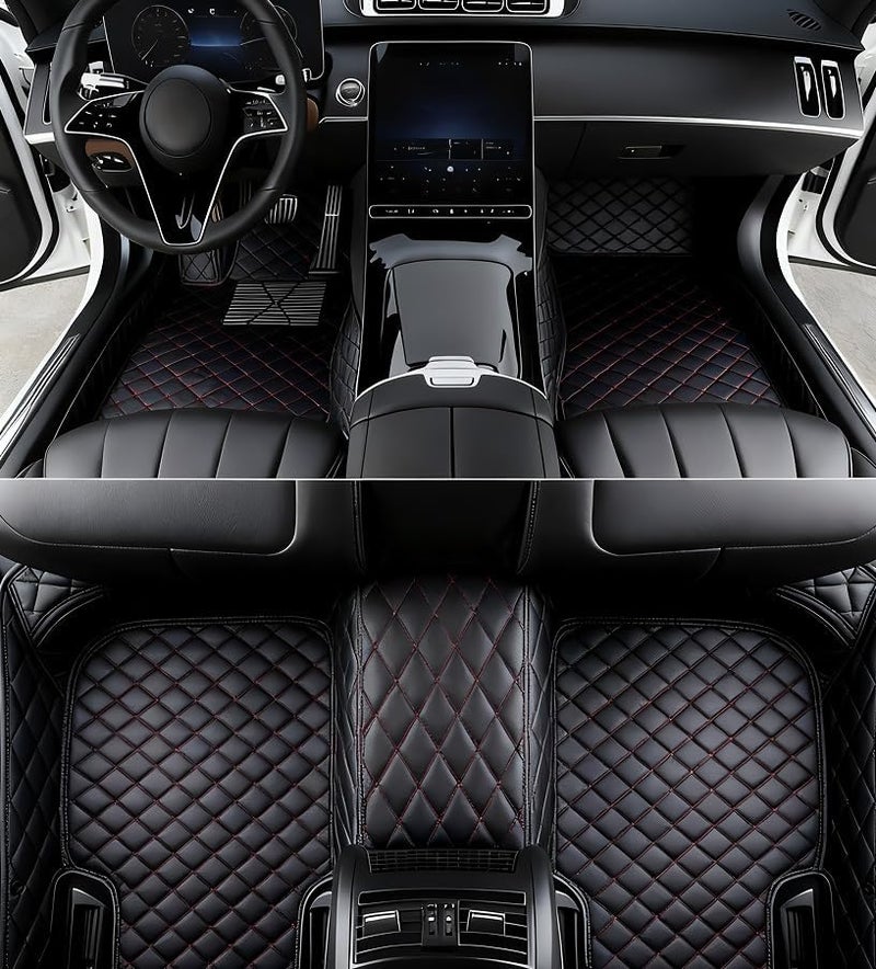OVINIX Artificial Leather Car Floor Mats Fit for Cadillac XT4 2019-2025- Tailored, All-Weather,Easy to Clean， Premium Interior Protection (Black red) - Image 1