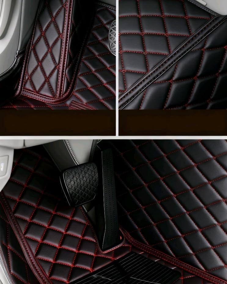 OVINIX Artificial Leather Car Floor Mats Fit for Cadillac XT4 2019-2025- Tailored, All-Weather,Easy to Clean， Premium Interior Protection (Black red) - Image 4