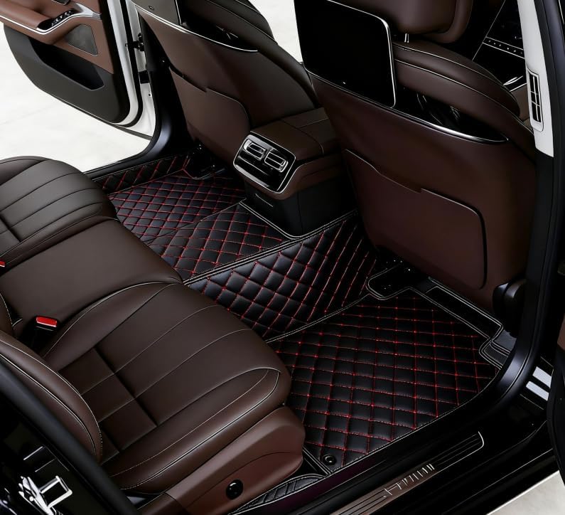 OVINIX Artificial Leather Car Floor Mats Fit for Cadillac XT4 2019-2025- Tailored, All-Weather,Easy to Clean， Premium Interior Protection (Black red) - Image 3