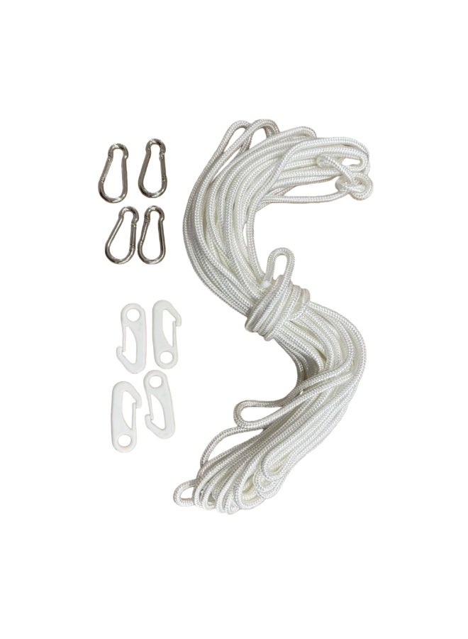 عاصفة حبل علم Stormflag طول 15 متر من النايلون بقطر 6 مم ومشابك لسارية العلم مع 4 قطع مشابك معدنية و4 قطع مشابك نايلون للتجهيزات البحرية وتجميل الحديقة وتعليق الأشياء في الخارج - Image 1