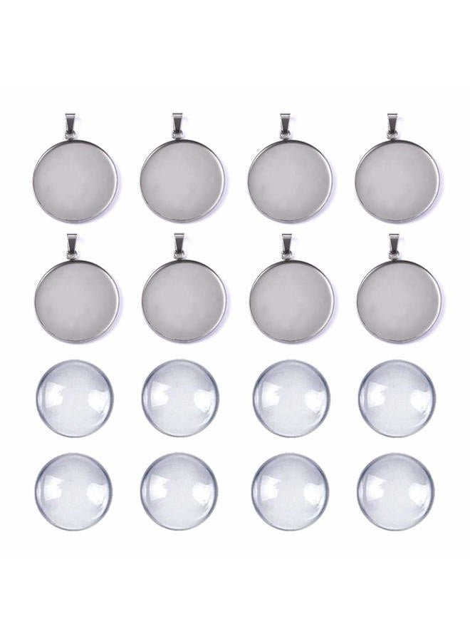 DROLE 60Pcs 20mm Stainless Steel Pendant Trays Kit-30Pcs Jewelry Blanks with Pinch Clip Clasp and 30Pcs Glass Cabochons for Jewelry Making DIY Crafts - Image 1