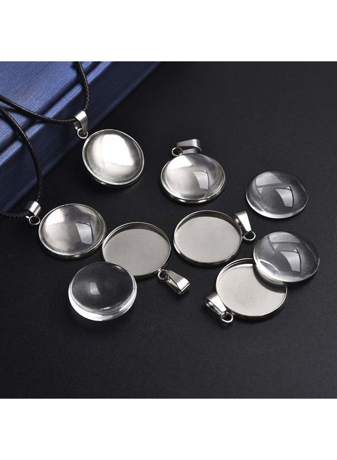 DROLE 60Pcs 20mm Stainless Steel Pendant Trays Kit-30Pcs Jewelry Blanks with Pinch Clip Clasp and 30Pcs Glass Cabochons for Jewelry Making DIY Crafts - Image 3