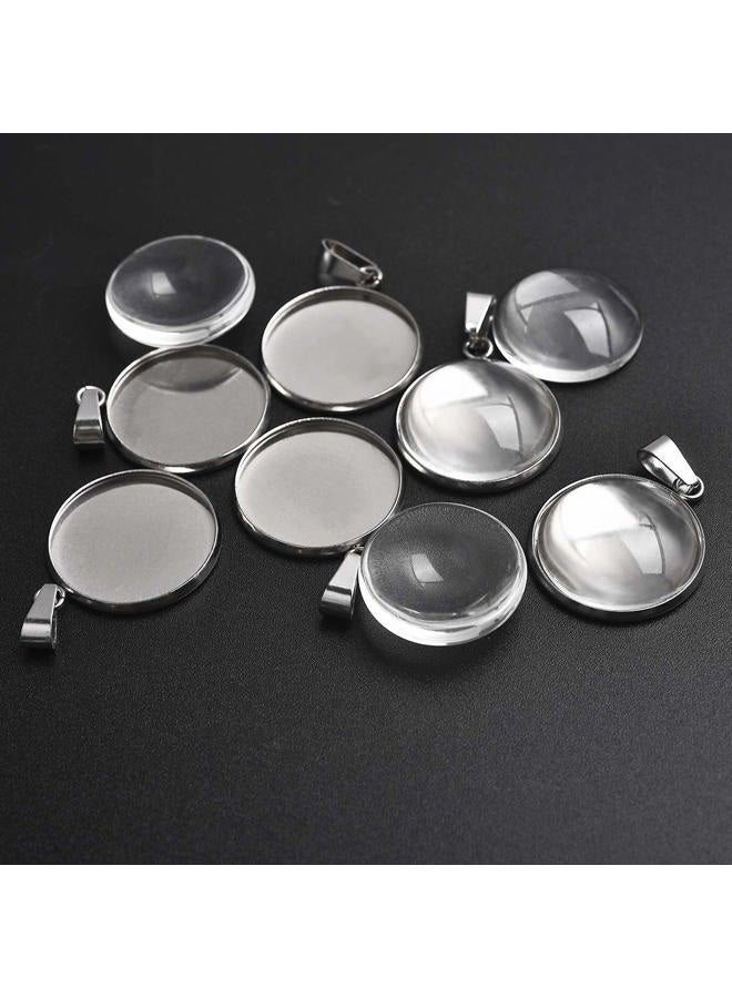 DROLE 60Pcs 20mm Stainless Steel Pendant Trays Kit-30Pcs Jewelry Blanks with Pinch Clip Clasp and 30Pcs Glass Cabochons for Jewelry Making DIY Crafts - Image 2