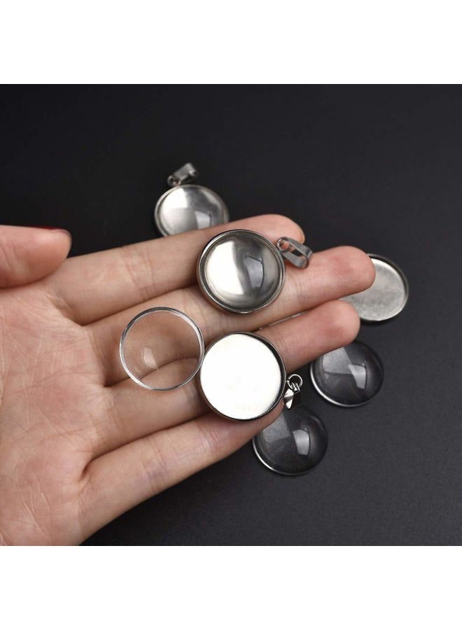 DROLE 60Pcs 20mm Stainless Steel Pendant Trays Kit-30Pcs Jewelry Blanks with Pinch Clip Clasp and 30Pcs Glass Cabochons for Jewelry Making DIY Crafts - Image 4