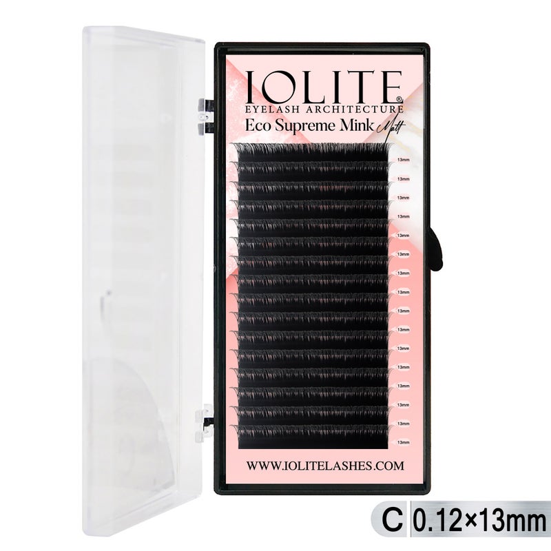 Iolite Eco Supreme Mink Matt Lash Extension Tray C – Curl – 0.12T (6mm–15mm) – Matt Finish, Premium Eco-Friendly Eyelashes for Lash Artists ISMMC12T - 13MM