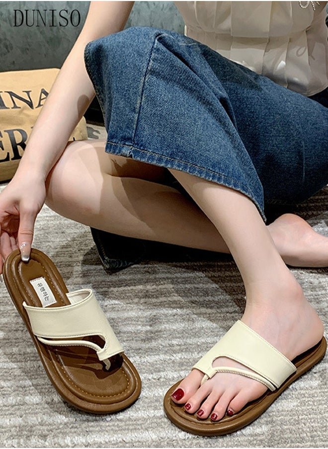 DUNISO Women's Slip On Flat Sandals Square Open Toe Slide Sandals Comfortable Women Slippers Nonslip Backless Beach Slip for Indoor and Outdoor  - Image 5