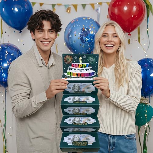JINSTABAG Birthday Money Envelope for Cash Gifts, Birthday Card Money Holder with 3D Cake and DIY Sticker 16th 18th 21th Any Age, Money Gift Ideas for Men Women Girl Boy. (Green) - Image 2