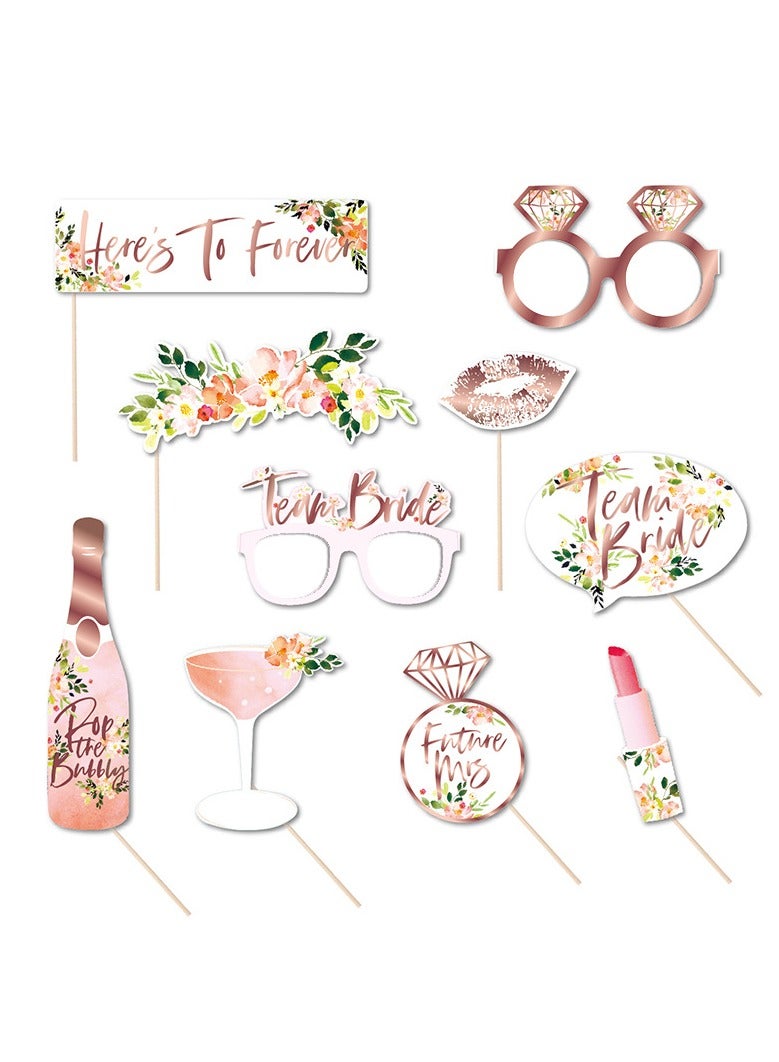 10 قطع من أدوات التزيين لركن التصوير الخاص بالعروس، زينة حفل توديع العزوبية باللون الذهبي الوردي، إكسسوارات حفل توديع العزوبية للفتيات، مجموعة زينة الزفاف مع عصي وغراء