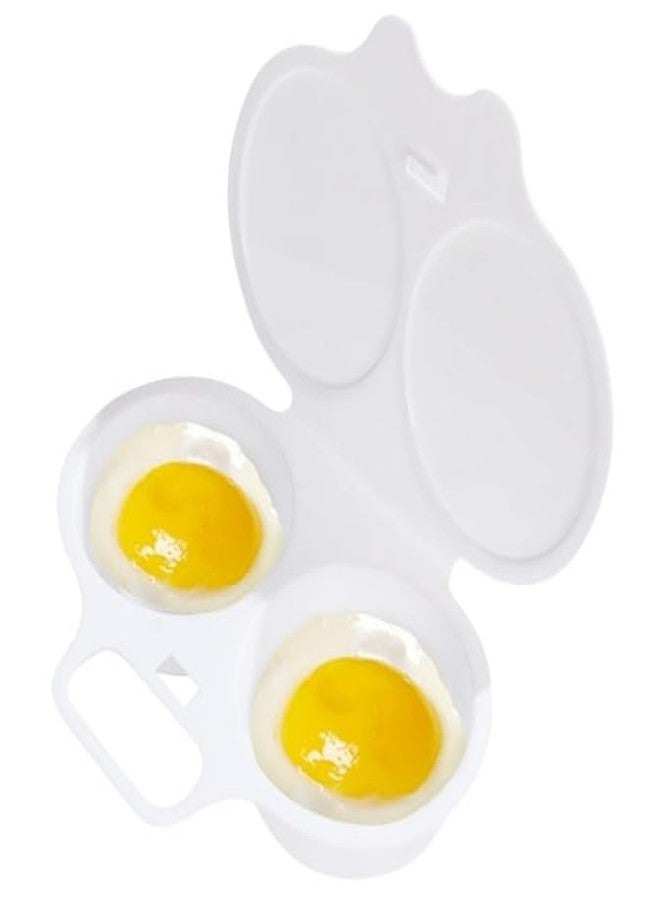 Rosojodg White Egg Poacher, Plastic Egg Boiler Poacher, 2 Cavity Nonstick Poached Egg Maker With Lid, Egg Poacher Microwave Egg Cooker, Drain Poached Egg Cups Cookware,Kitchen Dining Specialty Cookware - Image 1