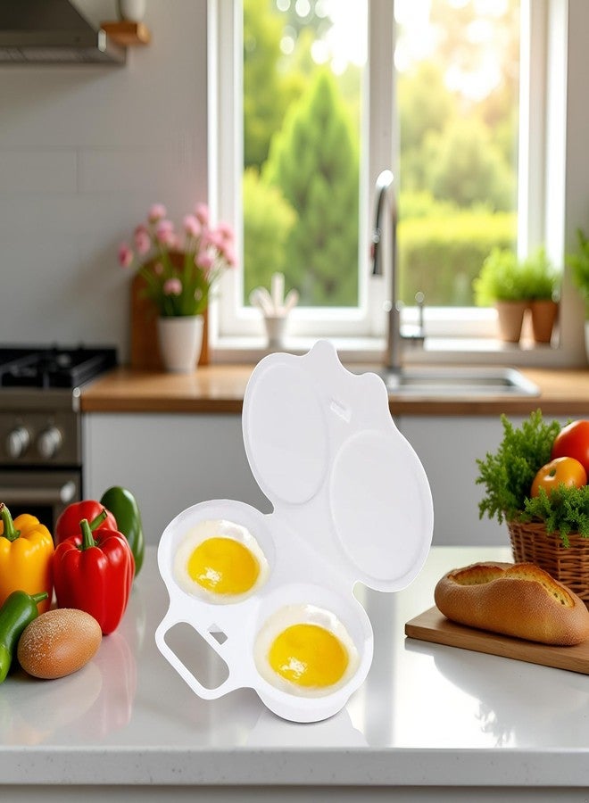 Rosojodg White Egg Poacher, Plastic Egg Boiler Poacher, 2 Cavity Nonstick Poached Egg Maker With Lid, Egg Poacher Microwave Egg Cooker, Drain Poached Egg Cups Cookware,Kitchen Dining Specialty Cookware - Image 4