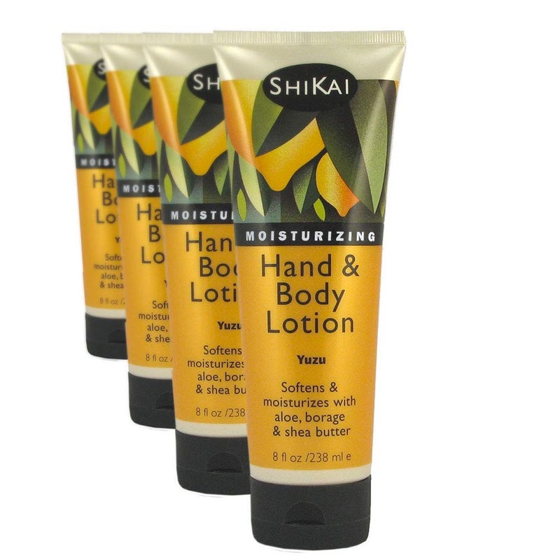 ShiKai Yuzu Hand Body Lotion 8oz Pack of 4 Daily Moisturizing Skincare for Dry and Cracked Hands With Aloe Vera Vitamin E