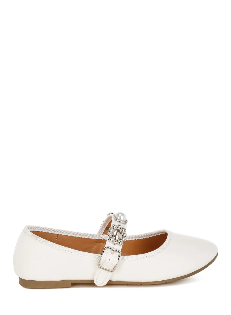 London Rag Women's Charms Embellished Flat Mary Janes In White