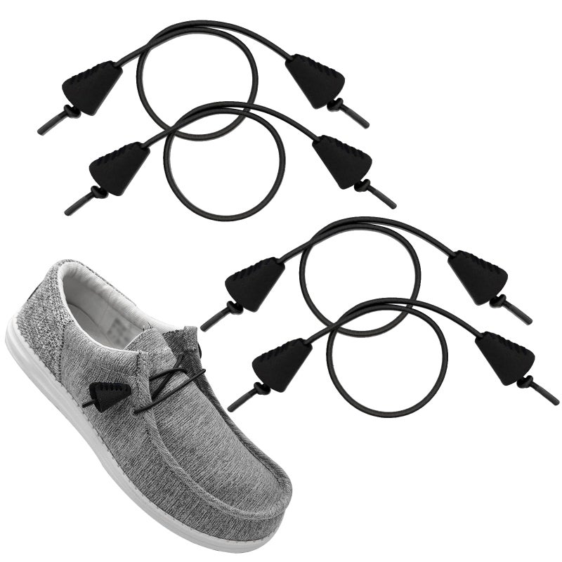 UamGlsob 2Pairs Elastic Shoelaces for Hey Dude Shoes, No Tie Bungee Stretchy Shoe Laces,Shoe Strings Replacement Stretch Laces (Black, 14"/35cm) - Image 1