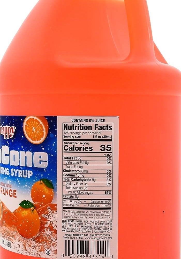 Snappy Orange Sno Cone Syrup - 1 Gallon (128 oz) - Ready to Use for Snow Cone Machines and Shaved Ice - Image 2