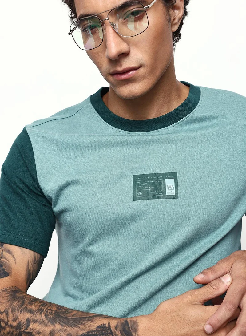 دينيس لينغو تيشيرت قطن مريح أزرق معدني رجالي