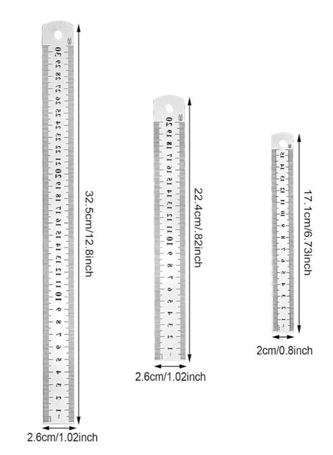 Stainless Steel Ruler, 3 Pcs Metal Ruler Straight Edge Measuring Tool 15cm，20cm, 30cm for Engineering, School, Office, Architect, Drawing - Image 2